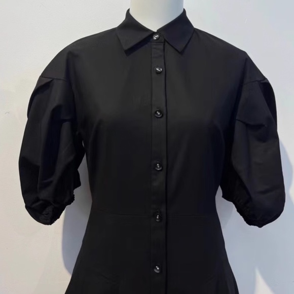 Alexis Amilya Puff-Sleeve Fit & Flare Midi Shirt Dress - Black - Picture 8 of 11
